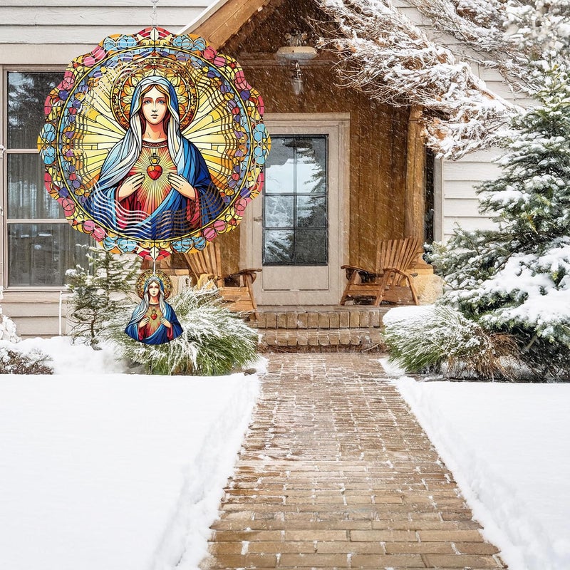 Romart Virgin Mary Wind Spinners Outdoor, Catholic Christian Gifts Garden Hanging Wind Spinner, Blessed Mother 3D Stainless Steel Religious Outdoor Decor for Patio Yard Lawn - Image 4